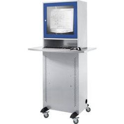 Computerschrank, mit Arbeitsplatte, lichtgrau/enzianblau eurokraft basic