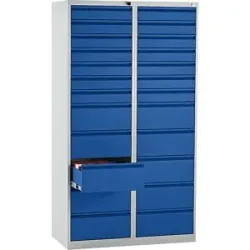 Schubladenschrank, Stahl, HxBxT 1800 x 1000 x 500 mm, 24 Schubladen, Schubladen enzianblau eurokraft basic