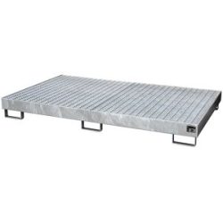 Regal-Bodenwanne, 240 l Auffangvolumen, LxBxH 2150 x 1300 x 225 mm, mit Gitterrost, feuerverzinkt eurokraft pro