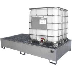Stahl-Auffangwanne mit PE-Einsatz, 1000 l, für 2 x IBC/KTC, LxBxH 2665 x 1315 x 440 mm, verzinkt eurokraft pro