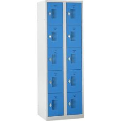 5er-Schließfachschrank Amsterdam, 2 Abteile, lichtgrau / lichtblau, B 600 mm, 10 Fächer, Drehriegel eurokraft basic