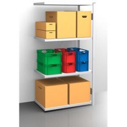 Fachboden-Steckregal, verzinkt, einseitig, Regalhöhe 2000 mm, Fachbodenbreite 965 mm, Anbauregal, Fachbodentiefe 650 mm eurokraft pro