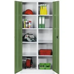 Materialschrank aus Stahlblech, 8 Fachböden, HxBxT 1950 x 930 x 500 mm, Türe resedagrün, Korpus lichtgrau C+P