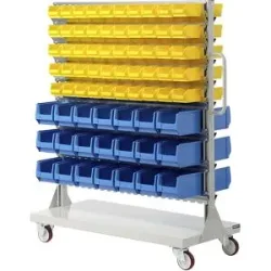 Fahrregal mit Sichtlagerkästen, doppelseitig, HxBxT 1450 x 1170 x 540 mm, mit 156 Kästen eurokraft pro