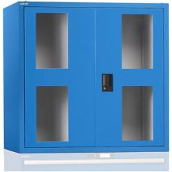 Aufsatzschrank mit Flügeltüren, mit Sichtfenster-Türen, HxBxT 1000 x 1023 x 725 mm, lichtblau LISTA