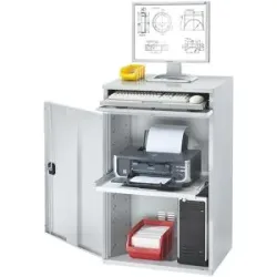 Computer-Arbeitsstation, Stahlblech, HxB 1060 x 650 mm, ohne Monitorgehäuse, Türfarbe Lichtgrau eurokraft pro
