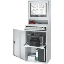 Computer-Arbeitsstation, Stahlblech, HxB 1770 x 650 mm, mit Monitorgehäuse, Türfarbe Lichtgrau eurokraft pro