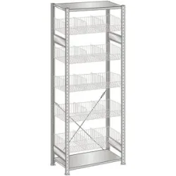 Drahtgitterkorb-Steckregal, verzinkt, BxT 1000 x 500 mm, mit 5 Körben, Grundregal, Höhe 2300 mm SCHULTE