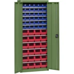 Materialschrank mit Lagerkästen, Höhe 1575 mm, 11 Fachböden, resedagrün eurokraft pro