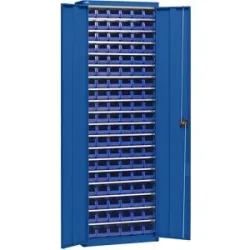 Materialschrank mit Lagerkästen, Höhe 2000 mm, 18 Fachböden, enzianblau eurokraft pro
