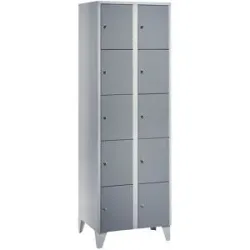 5er-Schließfachschrank München, 2 Abteile, lichtgrau / silbergrau, B 600 mm, mit Füßen Wolf
