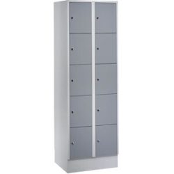 5er-Schließfachschrank München, 2 Abteile, lichtgrau / silbergrau, B 600 mm, mit Bodensockel Wolf