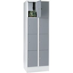 4er-Schließfachschrank München, 2 Abteile, lichtgrau / silbergrau, B 600 mm, mit Bodensockel Wolf
