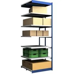 Stabil-Steckregal, doppelseitig, Regalhöhe 3000 mm, blau/verzinkt, Bodenbreite 1025 mm, Anbauregal, Breite x Tiefe 1025 x 500 mm hofe