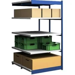 Stabil-Steckregal, doppelseitig, Regalhöhe 2000 mm, blau/verzinkt, Bodenbreite 1025 mm, Anbauregal, Breite x Tiefe 1025 x 600 mm hofe