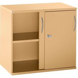 kaiserkraft LENA - Schiebetürenschrank, 1 Fachboden, 2 Ordnerhöhen, 2 Schiebetüren, HxBxT 722 x 800 x 442 mm, Buche-Dekor
