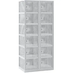 6er-Schließfachschrank, Lochblech, 2 Abteile, lichtgrau, B 800 mm, Drehriegel eurokraft pro