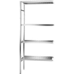 kaiserkraft Edelstahl-Steckregal, 4 gelochte Fachböden, Fachbodenbreite x Tiefe 740 x 440 mm, Anbauregal