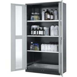 Labor-Chemikalienschrank, 2-türig, hoch, 3 Fachböden, mit Sichtfenster, grau asecos