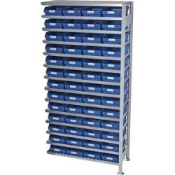 Steckregal mit Regalkästen, Regalhöhe 2100 mm, Anbauregal, Tiefe 300 mm, 52 Kästen blau STEMO