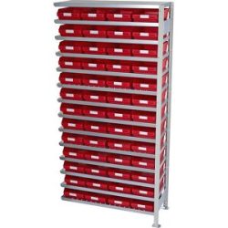 Steckregal mit Regalkästen, Regalhöhe 2100 mm, Anbauregal, Tiefe 500 mm, 52 Kästen rot STEMO
