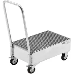 Fahrbare Auffangwanne aus Stahlblech, LxB 800 x 500 mm, 2 x 60-l-Fass stehend, feuerverzinkt eurokraft basic