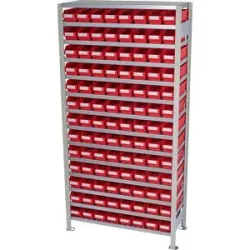 Steckregal mit Regalkästen, Regalhöhe 2100 mm, Grundregal, Tiefe 300 mm, 104 Kästen rot STEMO