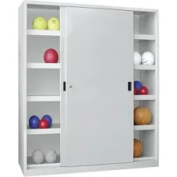 Ball-Schiebetürenschrank, Höhe 1950 mm, mit Vollblech-Türen, Breite 1500 mm, grau Pavoy