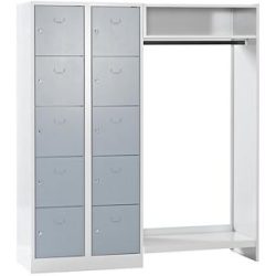 Schließfach-Garderobensystem Dresden, 2 Abteile links, 1 Garderobe, B 1670 mm, lichtgrau / silbergrau Wolf