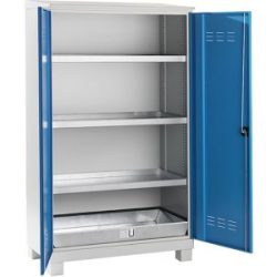 Umweltschrank zur Außenlagerung, mit 3 Wannenböden, 1 Bodenauffangwanne, HxBxT 2100 x 1200 x 600 mm eurokraft pro