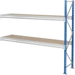 Schwerlast-Großfachregal mit Spanplattenauflagen, Rahmenfarbe blau, HxBxT 1996 x 2330 x 800 mm, Anbauregal Manorga