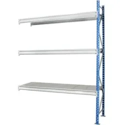 Schwerlast-Großfachregal mit Stahlauflagen, Rahmenfarbe blau, HxBxT 2496 x 2780 x 1000 mm, Anbauregal Manorga
