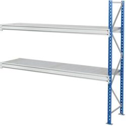 Schwerlast-Großfachregal mit Stahlauflagen, Rahmenfarbe blau, HxBxT 1996 x 2780 x 1000 mm, Anbauregal Manorga