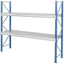 Schwerlast-Großfachregal mit Stahlauflagen, Rahmenfarbe blau, HxBxT 1996 x 2860 x 800 mm, Grundregal Manorga