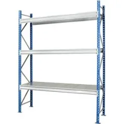 Schwerlast-Großfachregal mit Stahlauflagen, Rahmenfarbe blau, HxBxT 2496 x 2860 x 1000 mm, Grundregal Manorga