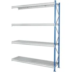Schwerlast-Großfachregal mit Stahlauflagen, Rahmenfarbe blau, HxBxT 2996 x 2330 x 600 mm, Anbauregal Manorga