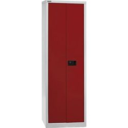 UNIVERSAL Flügeltürenschrank, HxBxT 1950 x 600 x 400 mm, 4 Fachböden, 5 Ordnerhöhen, lichtgrau / kardinalrot BISLEY