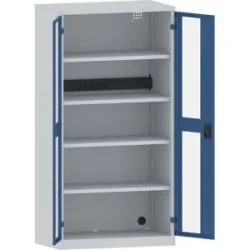 Akku-Ladeschrank, 4 Fachböden, Sichtfenstertüren, Energieleiste rückseitig, grau / blau LISTA