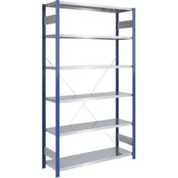 Steckregal, Bauart leicht, einseitig, HxBxT 2500 x 1300 x 500 mm, blau/verzinkt, Grundregal eurokraft pro