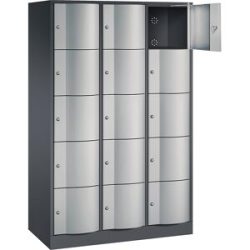 5er-Schließfachschrank Resisto, 3 Abteile, schwarzgrau / weißaluminium C+P