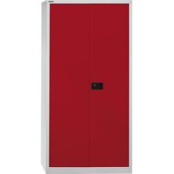 UNIVERSAL Flügeltürenschrank, HxBxT 1950 x 914 x 400 mm, 4 verzinkte Fachböden, 5 Ordnerhöhen, lichtgrau / kardinalrot BISLEY