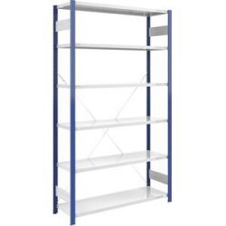 Steckregal, Bauart leicht, einseitig, HxBxT 2500 x 1300 x 500 mm, blau/grau, Grundregal eurokraft pro