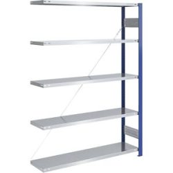 Steckregal, Bauart leicht, einseitig, HxBxT 2000 x 1300 x 400 mm, blau/verzinkt, Anbauregal eurokraft pro