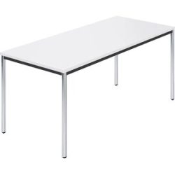 kaiserkraft Rechtecktisch, Rundrohr verchromt, BxT 1600 x 800 mm, weiß