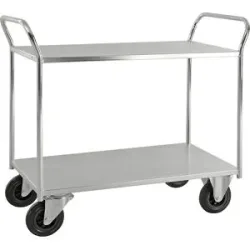 Tischwagen KM41, 2 Etagen, LxBxH 1070 x 550 x 1000 mm, verzinkt, 2 Lenkrollen mit Stopp, 2 Bockrollen Kongamek