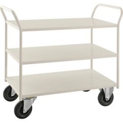 Tischwagen KM41, 3 Etagen, LxBxH 1080 x 450 x 975 mm, weiß, 2 Lenkrollen mit Stopp, 2 Bockrollen, ab 5 Stk Kongamek