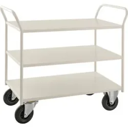 Tischwagen KM41, 3 Etagen, LxBxH 1070 x 550 x 975 mm, weiß, 2 Lenk- und 2 Bockrollen, ab 5 Stk Kongamek