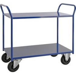 Tischwagen KM41, 2 Etagen, LxBxH 1070 x 550 x 1000 mm, blau, 2 Lenkrollen mit Stopp, 2 Bockrollen, ab 5 Stk Kongamek