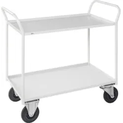 Tischwagen KM41, 2 Etagen mit Aufkantung, LxBxH 1080 x 450 x 1000 mm, weiß, 2 Lenkrollen mit Stopp, 2 Bockrollen Kongamek