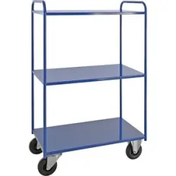 Etagenwagen KM41, 3 Etagen, LxBxH 955 x 550 x 1470 mm, blau, 2 Lenk- und 2 Bockrollen, ab 5 Stk Kongamek